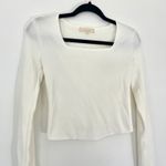 Fanco White Square Neck Long Sleeve Crop Top Knit Blouse Women's Size‎ Small Photo 1