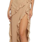 Know.One.Cares Strapless Ruffle Maxi Dress Nude High Slit Wedding Boho Fairy L Size L Photo 0