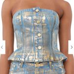 Ganni Blue Denim gold Coated Bustier Corset Photo 0
