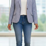 J Crew Lightweight Blazer Womens 6 Blue White Gingham 2 Button Jacket Classic Photo 0