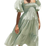 Amazon R.Vivimos gingham midi dress smocked Puff Sleeves Bow Off-Shoulder Boho sage Photo 0