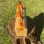 Vintage Woven Purse Bag Amber Lucite and Gold Tone Made in British Hong Kong Photo 3