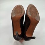 Coach Sondra Brown Leather Heeled Ankle Boot with Gold Logo Buckle Strap Photo 12