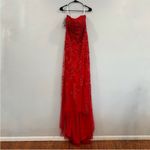 Sherri Hill  53345 Strapless Embroidered Gown Red Size 16 Photo 1