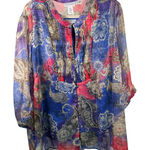 Maggie Barnes‎ Catherines 3X Sheer Blouse Tank Set Paisley Floral Button Front Blue Photo 0