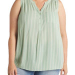 Market & Spruce Prat Sleeveless Henley Blouse 2x Green Striped Layering Photo 0