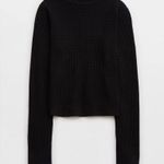 Aerie Blizzard Waffle Mockneck T-Shirt Womens Large Black Cropped Preppy Classic Photo 3