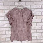 Voy Brand Clothing Paige Plaid Ruffle Short Sleeve Button Down Shirt Size S Blue Photo 6