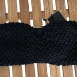 NBD Black Bandeau Crop Top LARGE Cropped Smocked Textured Strapless Bullring NEW Photo 3