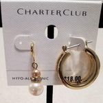 Charter Club MIX IT UP!  Gold Tone Double Hoop & Pearl/Crystal Dangle Earrings Photo 0