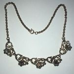 Vintage Gold Tone White Enamel & Turquoise Color Flower Choker Necklace Photo 6