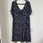 Roamans Blue Printed V Neck Short Sleeve Mini Dress 22/24 Fit & Flare Stretch Size undefined Photo 7