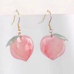 NEW Peach Watercolor Shaped Acrylic Hook Earrings Fruit Georgia Jewelry Gift Idea Pink Photo 1