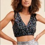 Free People Big Night Sequined Black Crop Top Photo 6