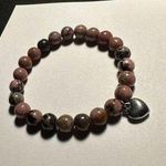 Beaded Semi Precious Gem Stone Stretchy Bracelet 6 3/8 Inch Heart Charm Photo 0