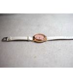 3T Pink Face Gold Tone White Leather Band New Battery Like New Watch Photo 2