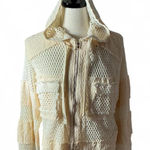 POL Crochet Knit Hoodie Jacket S Small Zip Up Cream Festival Bohemian Boho Photo 0