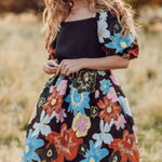 JessaKae Fairytale fireside floral puff sleeve black metallic organza Mini dress Blue Photo 0