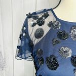 Gianni Bini  A-Line Flare Dress Navy Sequin Mesh Tulle Open Back Sz 6 Photo 4