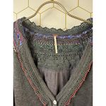 Free People  Gray Siesta Fiesta Embroidered V-Neck Top - Size - Large Photo 4