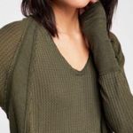 Free People  We the Free Catalina Thermal Knit Top in Dark Military Green Size S Photo 3