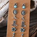 6 Pairs Vintage Western Turquoise Earrings Set – Boho Chic Jewelry, cowgirl boot Photo 0