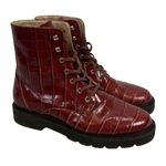 Stuart Weitzman  Womens Size 10 Red Croc Mila Combat Bootie Boots Lift Leather Photo 0