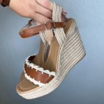 Soda Brown Espadrille Wedge Sandals Ankle Strap Crochet Trim Women's Size 9 Photo 4
