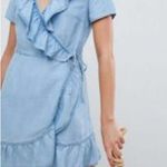 ASOS  Denim Short Sleeve Ruffle Wrap Dress Size US 8 Photo 9