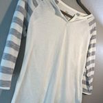 Faded Glory Y2K  Cream Fitted Long Sleeve Tee Striped Sleeves SZ S Cute Casual Photo 2