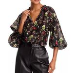 Alice + Olivia π$375 JULIUS SMOCKED BLUSH KISS BLACK TOP SHIRT BLOUSE SZ med Photo 0