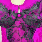 Cacique  Corset Bra Top Tank Womens Plus 14/16 Pink Satin Black Lace Mesh Backing Photo 5