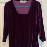 Kathy Ireland  Velvet Top Square Neck 3/4 Sleeve‎ Stretch Purple Large Photo 0