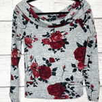 BCX Floral Gray & Red Wide Neck Off Shoulder SweaterTop Size Small Photo 0