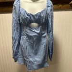 Revolve +'Rumer Camille Long Balloon Sleeved Cut Out Blue Mini Dress Sz L NWT Size L Photo 2
