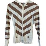Guess Striped Ribbed Hooded Full Zip Sweater Slim Fit White Brown Size Medium Photo 0
