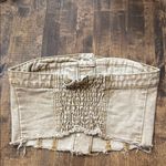SheIn  Petites Raw Hem Button Front Denim Strapless Tube Top Tan Size Small Photo 4
