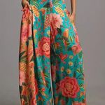 Farm Rio NWOT  Vibrant Orange Teal Floral Bohemian Wide-Leg Pants Size Small Photo 0