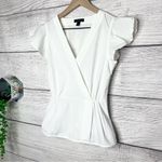 J.Crew Black Label White Poplin Flutter Sleeve Faux Wrap Top Size 2 Petite Photo 4