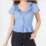 Planet Gold  Ruffled Peplum Polka Dot Blue Top Photo 0