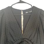 ZARA Black Long Sheer Sleeve Dotted Key Hole Back Belted Short Romper Women Sz S Photo 4