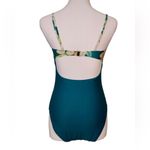 Tropical Floral Cut Out Tummy Teal Moderate Coverage 1pc Swimsuit SMALL Vacation Green Photo 1