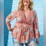 Torrid  Women's Floral Print Lace-Up Peasant Blouse Plus Size Top Photo 0