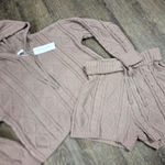 Adyson Parker  NWT Small Cable Knit Hoodie Sweater Shorts Lounge Set Beige Photo 0