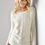 American Eagle Wool Blend Frozen Ivory Cable Beaded Sweater Size S Photo 0