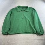 J.Crew Sz L Terry Half -Zip Pointelle Sweatshirt Green Drawstring Long Sleeves Photo 2