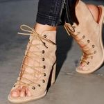 Free People NWOT x Jeffrey Campbell Taupe Lace Up Block Heel Boho Bootie: Size 9 Photo 0