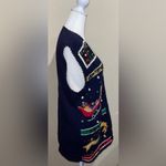 Erika  Hand Knit Womens Size L Fall/Winter Navy Blue Holiday Sweater Vest Vintage Photo 6