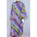 Vintage amber blue kaftan 2x tropical floral print beach cover maxi house dress Purple Photo 3