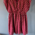 Charming Charlie A Line L Burgundy Wine Gold Polka Dot Deep V Neck Sleeveless Photo 3
